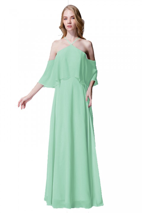 Y-Neck Ruffle Chiffon Multi-wear Bridesmaid Dress Long