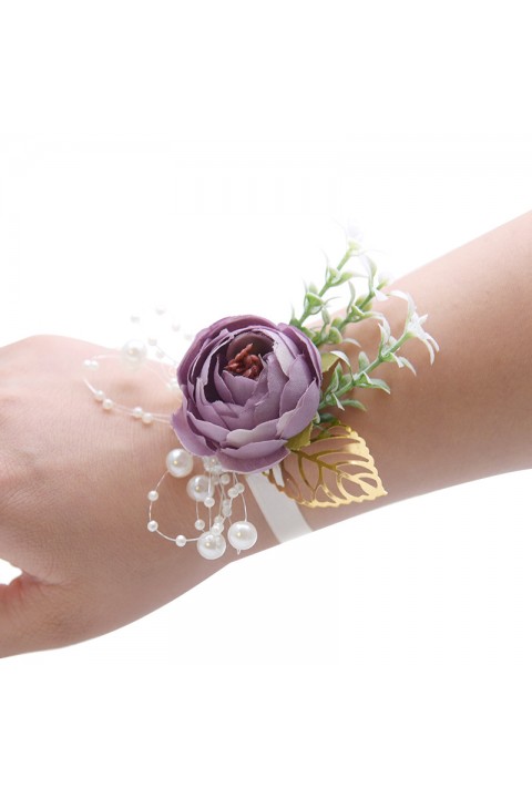 Artificial Flower Leaf Pearl Wrist Corsage