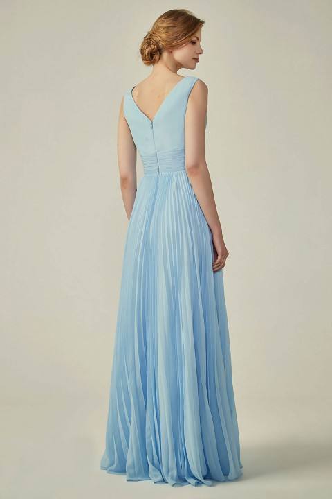 Chiffon V-Neck and V-Back A-Line Pleated Bridesmaid Dress 