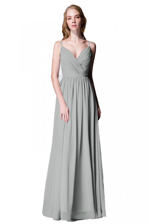 Spaghetti Straps Shell Neck Chiffon Bridesmaid Dress Open-back 