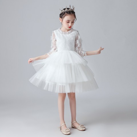 White Short Sleeves Princess Tulle Skirt Flower Girl Dresses