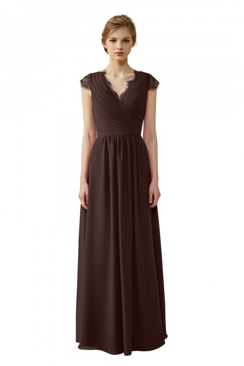 Lace Cap Sleeves  V-Neck Lace Back Closure with Keyhole Bridesmaid Dress