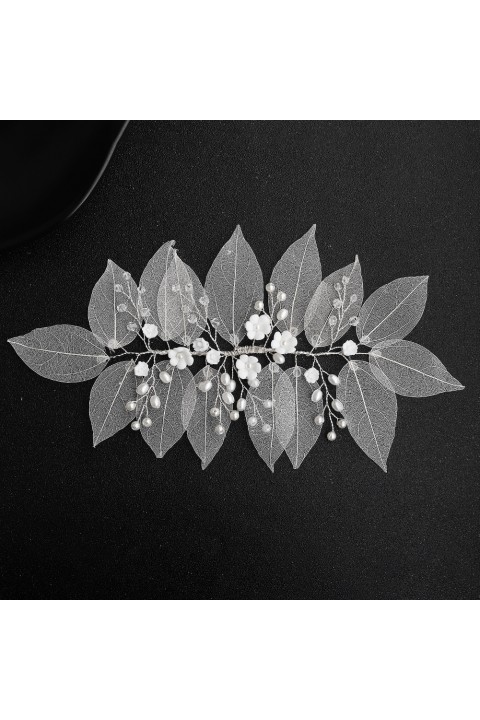 Leaf Floral Shaped Pearl Crystal Bridal Headpiece