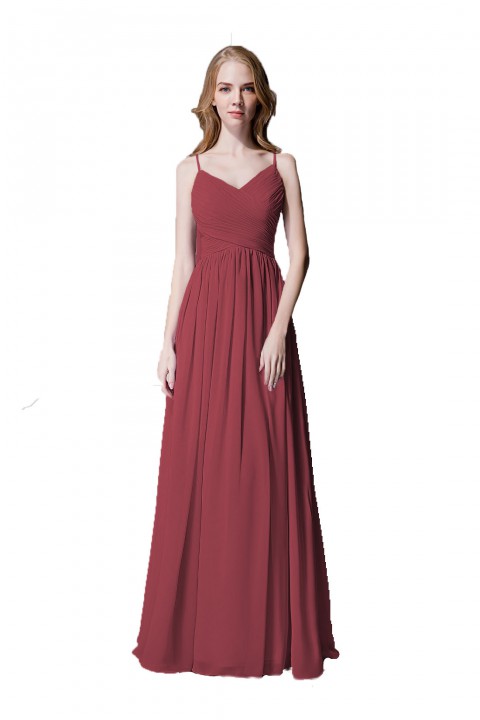 Spaghetti Straps Pleated Chiffon Bridesmaid Dress with Lace Open Back