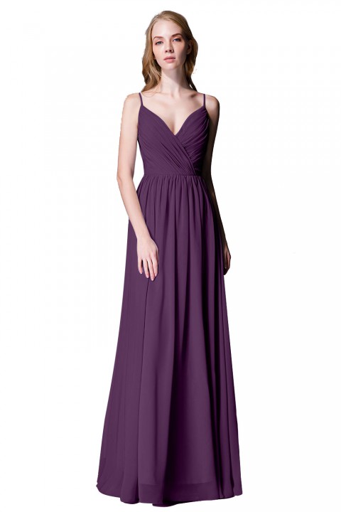 Spaghetti Straps Shell Neck Chiffon Bridesmaid Dress Open-back 