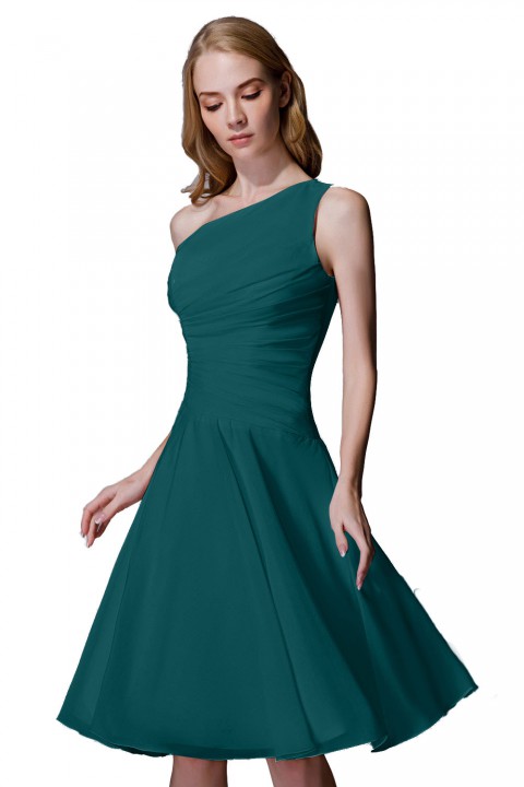 Asymmetrical One-Shoulder Chiffon Ruched Bridesmaid Dress Short