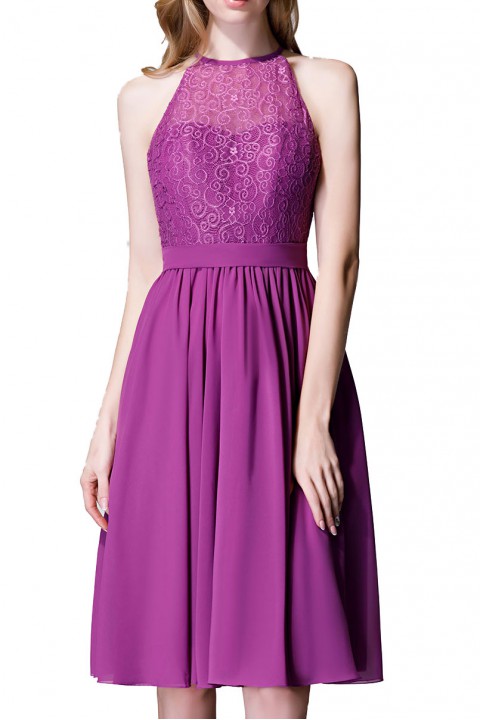 Illusion High Neck Halter Lace Short Bridesmaid Dress with Tie Detail