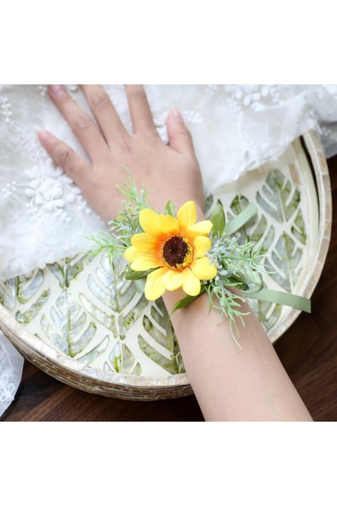 Sunflower Wedding Wrist Corsage & Boutonniere