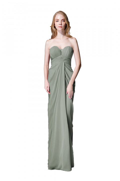 Strapless Sweetheart Chiffon Drape Bridesmaid Dress Long