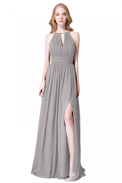 High-Neck with Keyhole Halter Tie Back Chiffon Bridesmaid Dress 