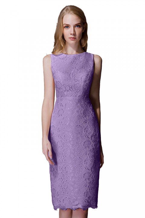 Elegant Boatneck Lace Short Bridesmaid Dress with Keyhole Back