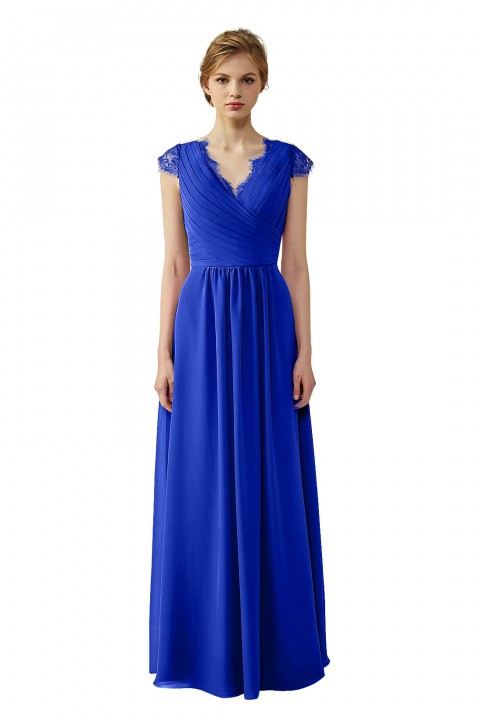 Lace Cap Sleeves  V-Neck Lace Back Closure with Keyhole Bridesmaid Dress