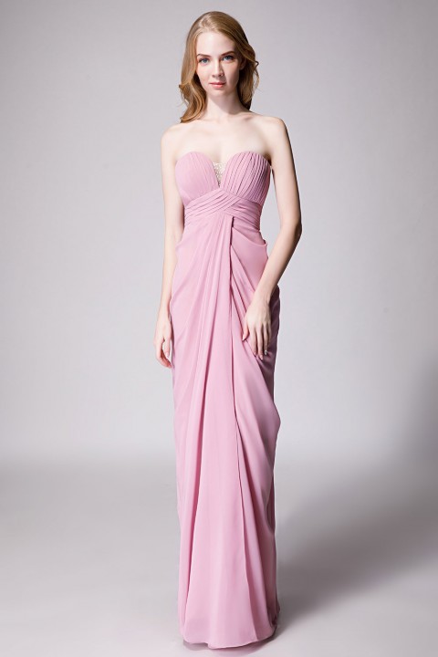 Strapless Sweetheart Chiffon Drape Bridesmaid Dress Long