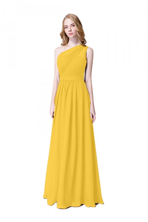 Illusion One-Shoulder Chiffon Pleated Bridesmaid Dress Long