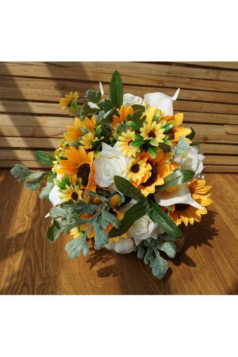 Artificial Silk Sunflower Greenery Wedding Bouquet