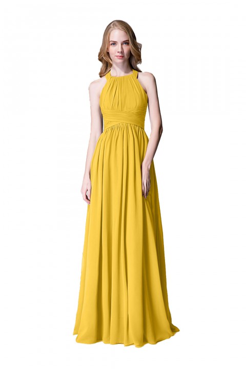 Sophisticated Halter Neckline Keyhole Back Pleated Bridesmaid Dress