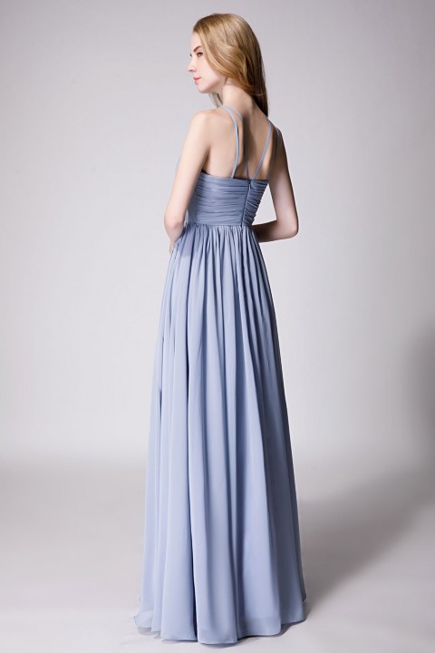 Clearance | Pleated A-Line Halter Spaghetti-Straps Back Chiffon Bridesmaid Dress