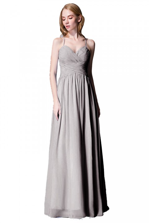 Spaghetti Straps Halter Neckline Front Cascade Bridesmaid Dress with Keyhole Back