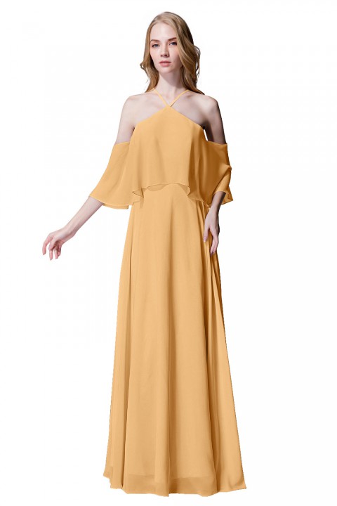 Y-Neck Ruffle Chiffon Multi-wear Bridesmaid Dress Long