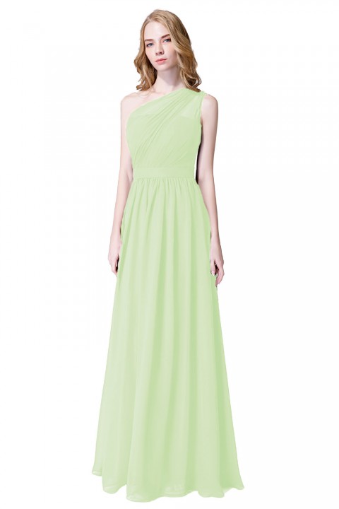 Illusion One-Shoulder Chiffon Pleated Bridesmaid Dress Long