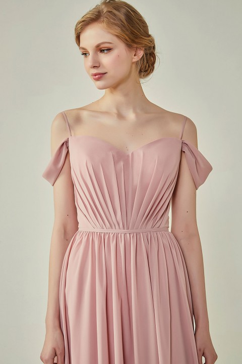 Clearance | A-Line Cold Shoulder Spaghetti Straps Chiffon Bridesmaid Dress with Side Slit