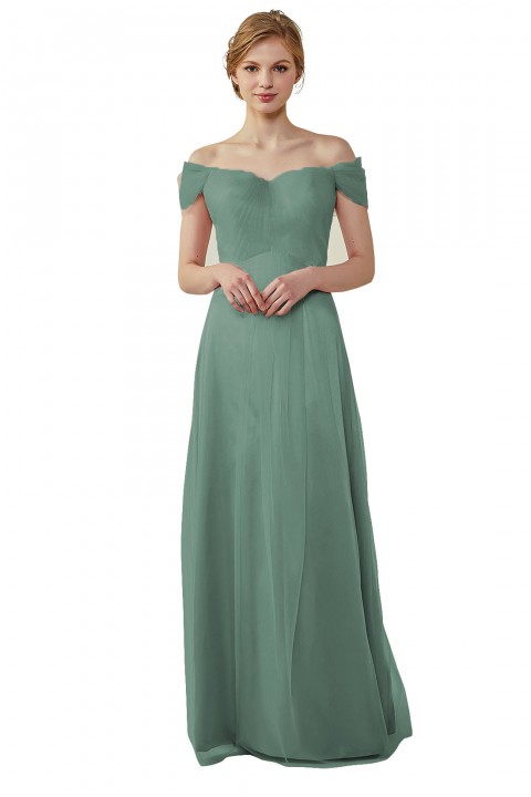 Simple Off the Shoulder Tulle Sweetheart Column Bridesmaid Dress