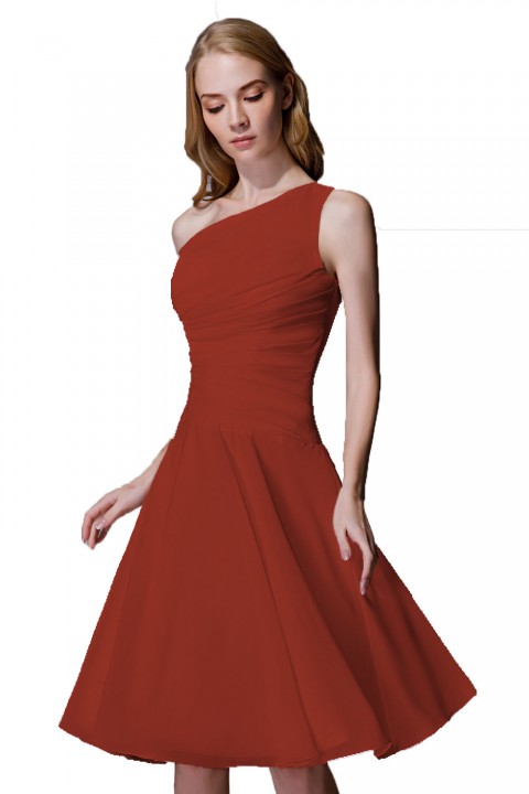 Asymmetrical One-Shoulder Chiffon Ruched Bridesmaid Dress Short