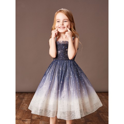 Royal Blue Shiny Sequins Princess Lace Skirt Girls Pageant Dresses