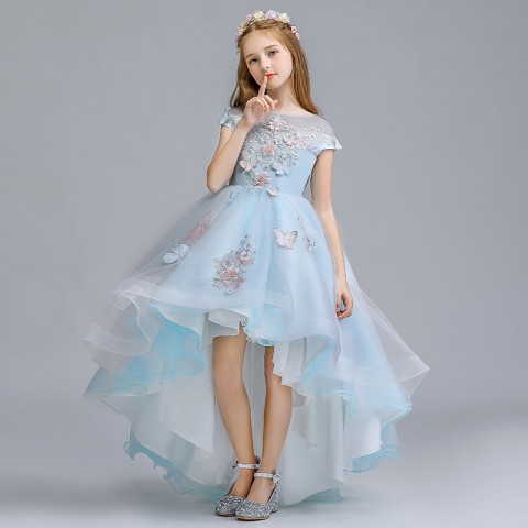 Sleeveless Knee-length Small Train Flowers&Butterflies Decor Tulle Skirt Girls Pageant Dresses