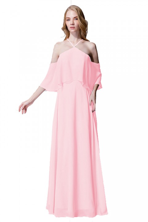 Y-Neck Ruffle Chiffon Multi-wear Bridesmaid Dress Long