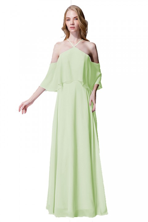 Y-Neck Ruffle Chiffon Multi-wear Bridesmaid Dress Long