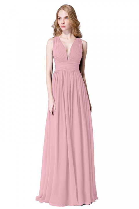 Sexy Deep V-Neck Plunging Silt Bridesmaid Dress with Keyhole Back