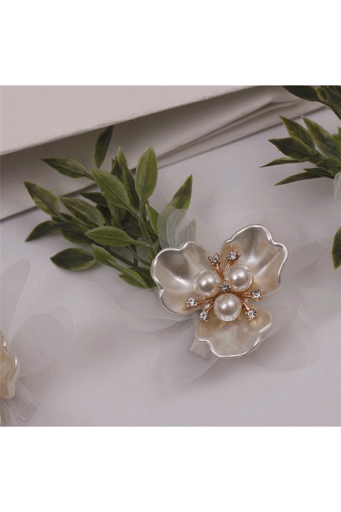 Flower Leaf Shaped Pearl Crystal Decor Bridal Hairpins (3 in a set)