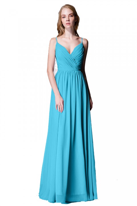 Spaghetti Straps Shell Neck Chiffon Bridesmaid Dress Open-back 