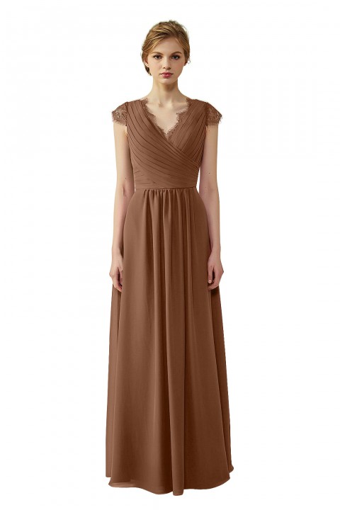 Lace Cap Sleeves  V-Neck Lace Back Closure with Keyhole Bridesmaid Dress