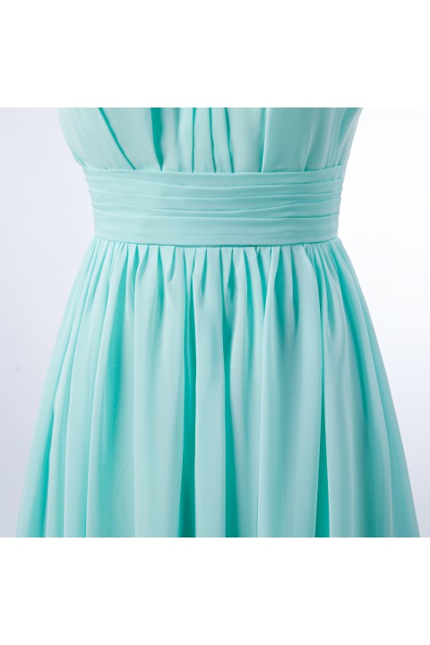 Spaghetti Straps Illusion Halter Bridesmaid Dress with Sash