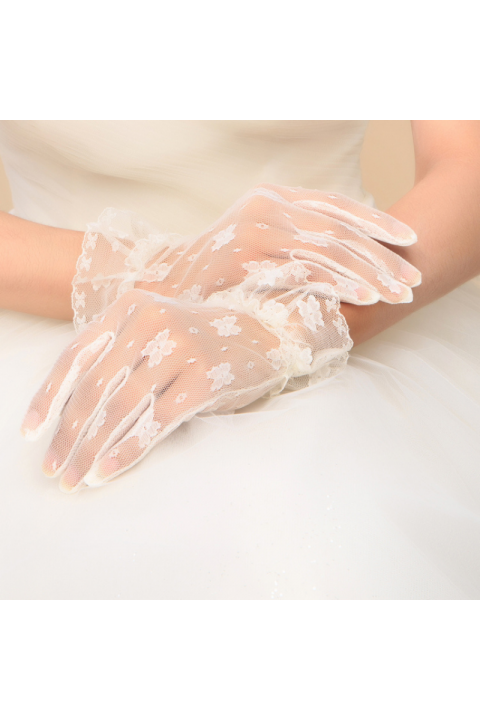 White Thin Lace Wedding Bridal Gloves