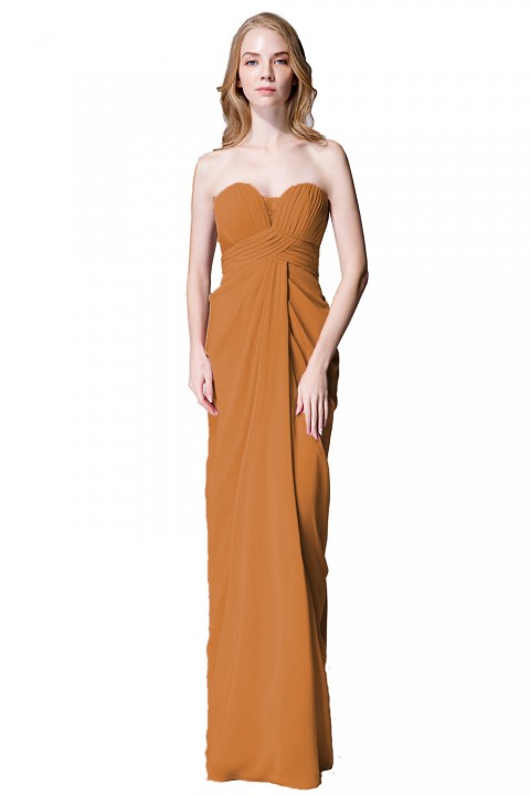 Strapless Sweetheart Chiffon Drape Bridesmaid Dress Long