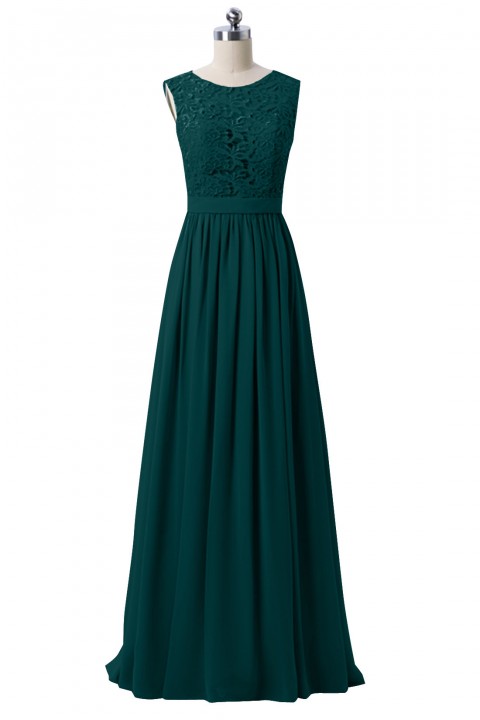 Lace Scoop Illusion Back A-Line Chiffon Bridesmaid Dress Long