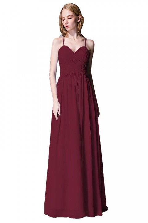 Spaghetti Straps Halter Neckline Front Cascade Bridesmaid Dress with Keyhole Back