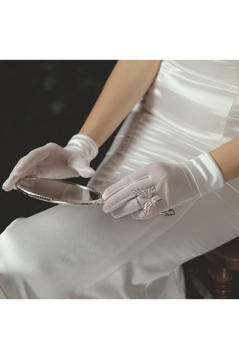 Elegant White Bright Wedding Bridal Satin Gloves