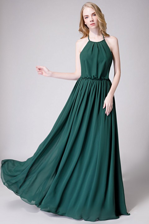 Halter Spaghetti Strap Open Back Chiffon Bridesmaid Dress with Sash