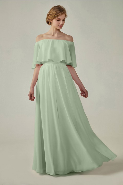 Bohemian Style Off Shoulder Chiffon Flounce Top Bridesmaid Dress