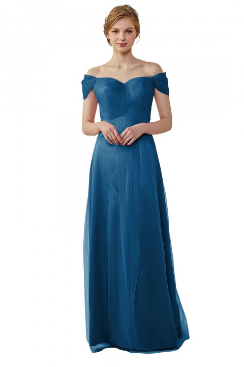 Simple Off the Shoulder Tulle Sweetheart Column Bridesmaid Dress