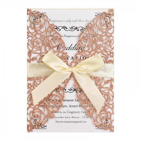 Laser Cut Floral Printed Customized Wedding Invitation