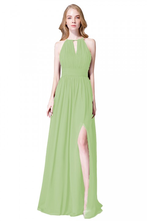 High-Neck with Keyhole Halter Tie Back Chiffon Bridesmaid Dress 