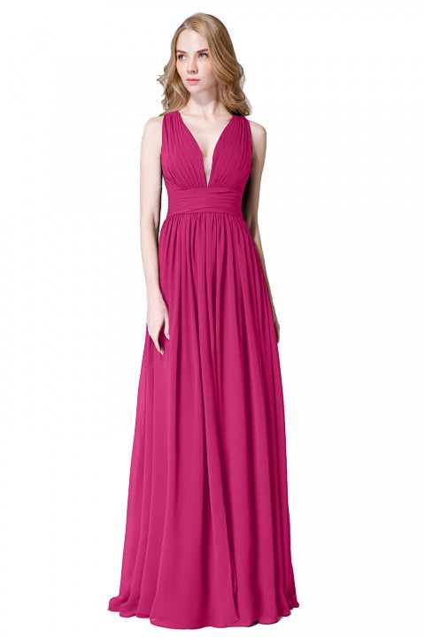 Sexy Deep V-Neck Plunging Silt Bridesmaid Dress with Keyhole Back