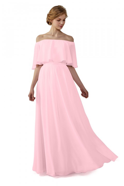 Bohemian Style Off Shoulder Chiffon Flounce Top Bridesmaid Dress