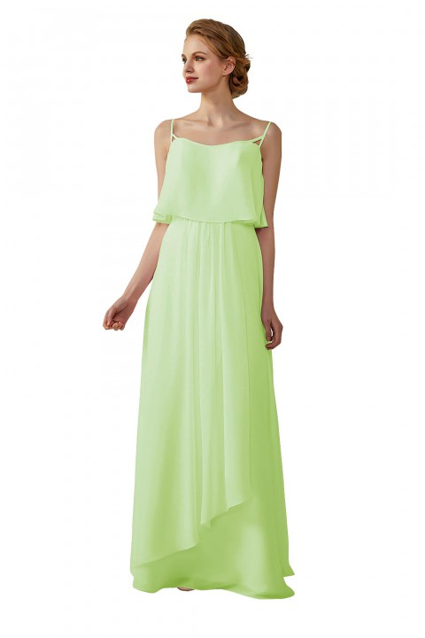 Boho Spaghetti Straps Chiffon V-Back Bridesmaid Dress with Flounce