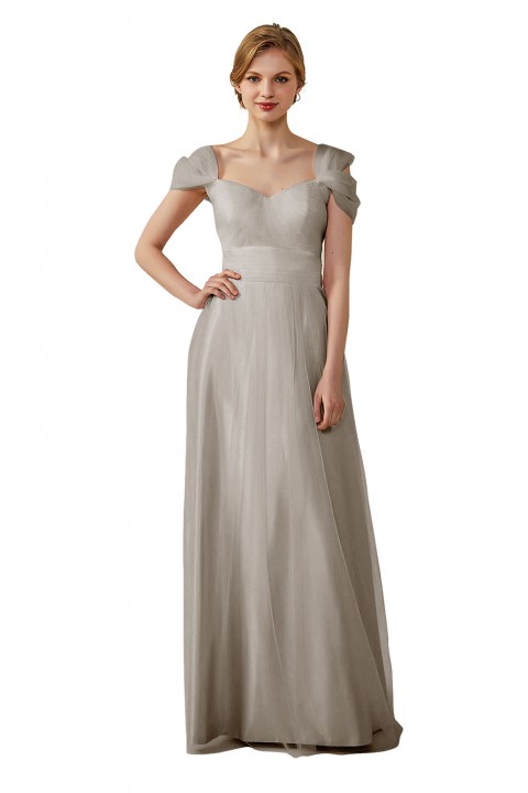 Sweetheart Neckline Cold Shoulder Long V back Tulle Bridesmaid Dress